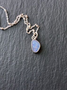 Sterling Silver Opal Teardrop Necklace - Blue Opal Pendant